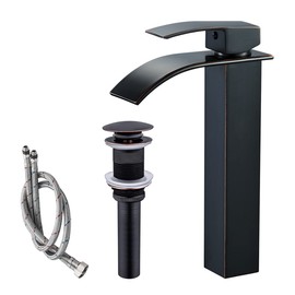 VOTON Vessel Sink Faucet Oil Rubbed Bronze Modern Tall Waterfall Bathroom Sink Faucet with Pop-Up Drain Single Handle Bathroom Faucet 1 Hole Bowl Lavatory Vanity Faucet Rv Sink Camper Farmhouse Faucet
