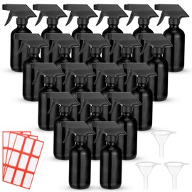 Norme 24 Pcs Glass Spray Bottles with Funnels and Labels 8 oz Refillable Cosmetic Empty Spray Containers with Trigger Squirt Containers for Essential Oil Cleaning Solutions(Black)