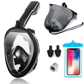 LCNBNM Máscara de Buceo, Mascara de Snorkel,con Soporte para cámara,Vista panorámica de 180 °,antivaho y a Prueba de Fugas y Soporte de esnórquel Desmontable,Adecuado para Adultos y niños (S/M)