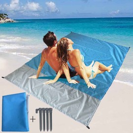AIXXCUVQ Picnic Mat Beach Blanket Waterproof Sandproof Camping Outdoor Foldable Ground Carpet Travel Trekking Tourist Mattress, Light Blue and Gray