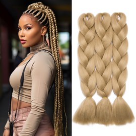 Benehair 3 Packs 24 Inch Braid Extensions Jumbo Box Braiding Hair for Twist Colorful Synthetic Hair Extensions for Braiding Blonde Hair Extensions for Women(3 Packs, Blonde)