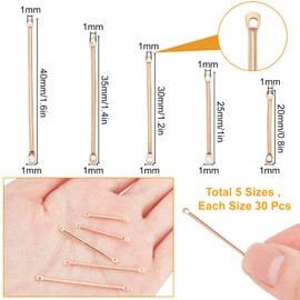 SUNNYCLUE 1 Box 150Pcs 5 Size Bar Link Charm Iron Earring Bar Connectors 2 Hole Stick Strip Long Vertical Rectangle Blanks Pendants for Jewelry Making Charms Findings Accessory, Gloden