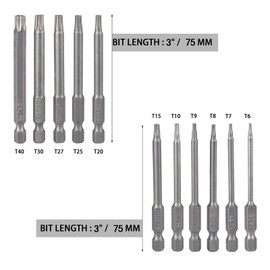 YDLQWCZ Security Torx Bit Set 11 Piece 3 Inch long Tamper Proof Star Bit Set S2 Steel 1/4" Hex Shank T6-T40 Magnetic Impact Driver Drill Bits