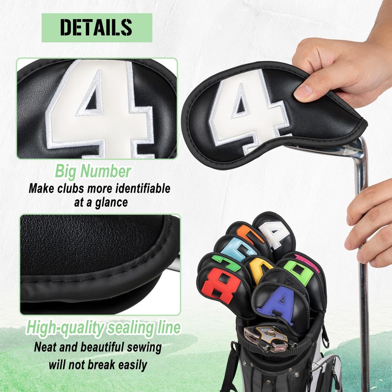Golf Iron Club Head Cover 10pcs/set 4-9,P,A,S,X Magictape Colorful Big