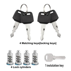 Set of 4 lock cores, 4 locking cylinders with 4 keys and 1 control key, safety lock for roof rack, roof boxes, bicycle carrier, lock cores replacement for car pannier rack system