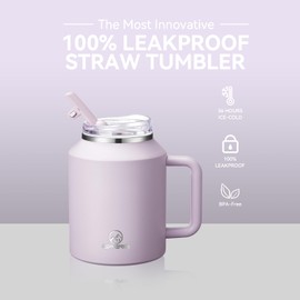 Gpeng 50 oz Tumbler with Handle, Water Bottles with Straw Lid, Insulated Stainless Steel Travel Mug Cup Holder Friendly, Keep Drinks Cold or Hot for Hours (Purple, 50 oz)