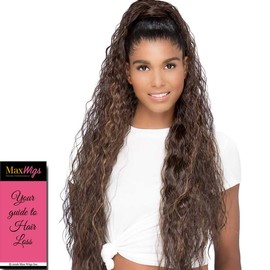 Olleh Pocket Bun Ponytail Color 4 - Vivica Fox Wigs 32" Long Beach Wave Heat Friendly Synthetic Extension Drawstring Combs Bundle MaxWigs Hairloss Booklet