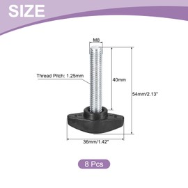 QUARKZMAN Pack of 8 Tea Wing Knobs Thumb Screws, M8 x 40mm Male Thread Carbon Steel T-shaped Thumb Screw Handle 36mm Diameter for Hand Tightening Knob Replacement, Black