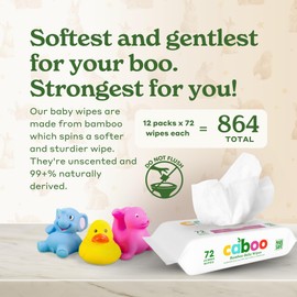 Caboo Caboo Baby Wipes, Made with Bamboo Viscose, Certified Made Safe Ingredients, Unscented Baby Wipes Good for Sensitive Skin, 72 Wipes Per Travel Pack, Bulk Total of 864 Wet Wipes