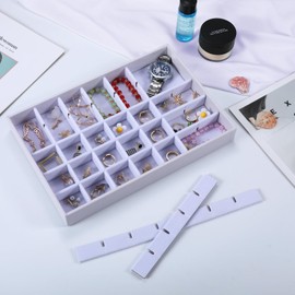 Neateam Jewelry Tray, 35 Grids Earring Ring Holder with Cover, Velvet Jewelry Drawer Organizers with Removable Divider, Jewelry Holder Organizer Display Case Storage for Women (Light Purple)