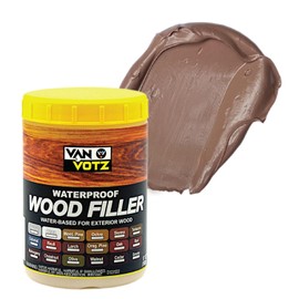 VAN VOTZ Waterproof Wood Filler (17oz, Cedar) - Exterior Grade Wood Repair in 18 Paintable and Stainable Colors. Strong Adhesion and Durability in All Weather Conditions.