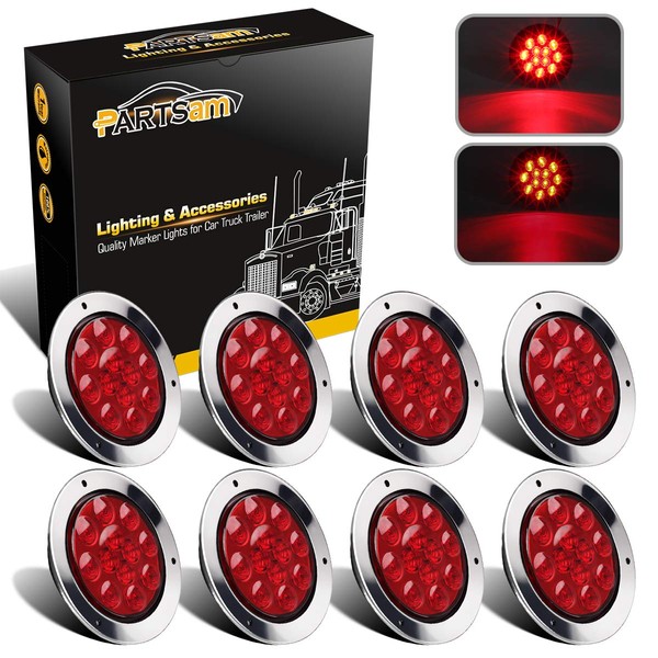 Partsam 8Pcs 4 Inch Round Led Stop Turn Tail Lights