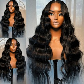 YUPEWG Synthetic Lace Front Wig Pre Plucked Black Wig 13x4x1 HD Lace Natural Wavy Synthetic Wigs for Black Women Middle Part Synthetic Hair Ready to Wear Glueless Daily Party Use