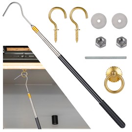 Attic Ladder Pull System Kit - Attic Pull Down System Hook Set Replacement for Cord Ropes with 60 Inch Extension Pole and Copper Storage Hook Handle Parts Tool