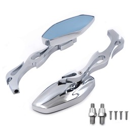 HTTMT- Diamond Flame Fire Stem Chrome Mirrors Compatible with All Most Japanese Motorcycle Bike [P/N: MT400-012+TTT001-CD]