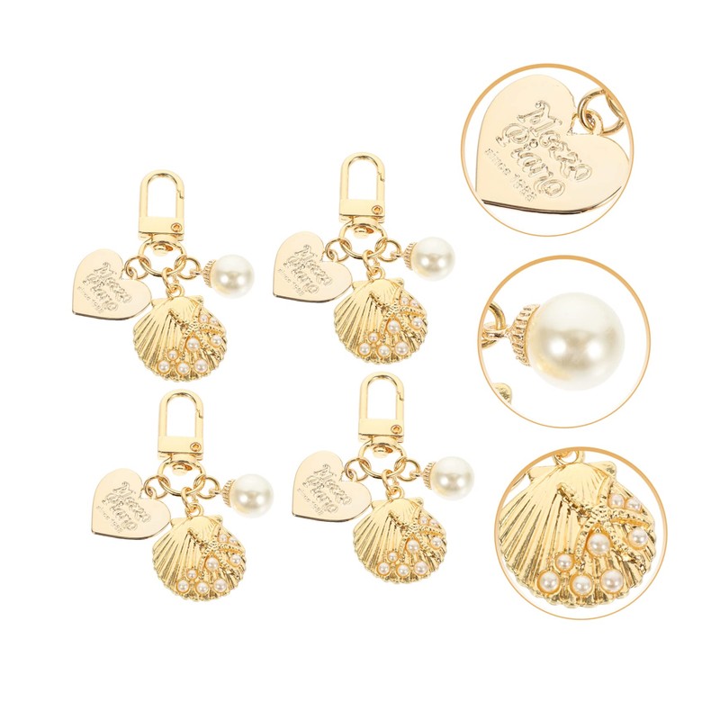 Abaodam Elegant Shell Keychain Set 4pcs Pearl Conch Pendants for