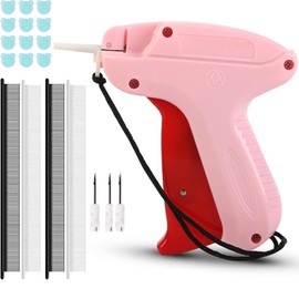 Stitchy Quick Clothing Fixer - Mini fine Stitch Gun for Clothes, Tagging Gun kit for Clothing, Sticky Quilting Hemming Sewing Tool Kit with 3 Needle, 2000 Black & 2000 White Micro Fasteners, Pink