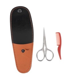 VALICLUD 2Pcs Beard Scissors Set Stainless Trimming Shears with Leather for Grooming Portable and Durable Beard Care Kit for Men Brown Leather