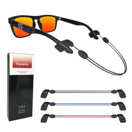 Favanty Adjustable Glasses Strap for Sport,Anti-slip Sunglasses Strap for Kids Women Men,reading Eye Glasses Holders Around Neck,No Tail Eyeglasses Lanyard (8.6-14 inch) 3PCS (Black, Blue, Red)