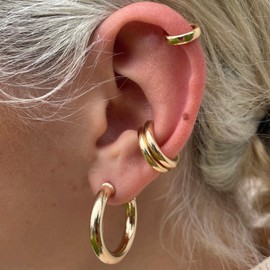 MelleFlarynsun Silver Ear Cuff Earrings for Women Chunky Gold Huggie Ear Cuff Silver Cartilage Cuff Earrings Non Piercing Small Thick Round Fake Earring Cuff