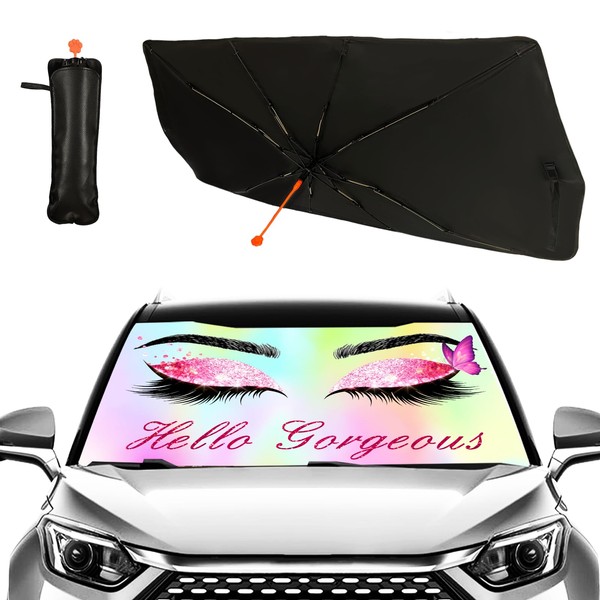 UOER Eyelashes Car Windshield Sun Shade Umbrella Hello Eyes Gorgeous