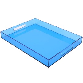 Large Acrylic Tray Ottoman Coffee Table Tray with Handles 17x13'' Decorative Serving Platter for Food Tea Dinner Snack Eating Bar Party, Blue