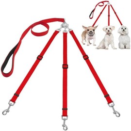 Pet Dog Lead Chain, 3-in-1 Dog Leads, Dog Lead, Nylon Lead for One, Two, Three Dogs, Pet Walking, Hiking (Red)