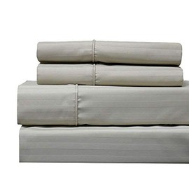 Royal Hotel Bedding 620-Thread-Count Sheet Set, Wrinkle-Free Cotton-Blend Sheets, Sateen Striped, Deep Pocket, Full Size, Beige