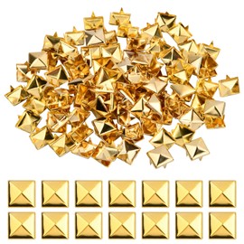 vesaneae Pack of 100 Square Rivets, 10 mm Metal Rivets, Punk Pyramid Rivets, DIY Leather Spike Rivets, Metal Square Rivets, Claw Rivets for Bags, Clothes, Shoes (Gold)
