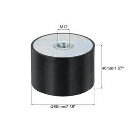 sourcing map 60 x 40mm M12 Female Thread Rubber Mounts, Vibration Isolator, Replaces Anti Vibration Pads Flat Silent Block Base Block