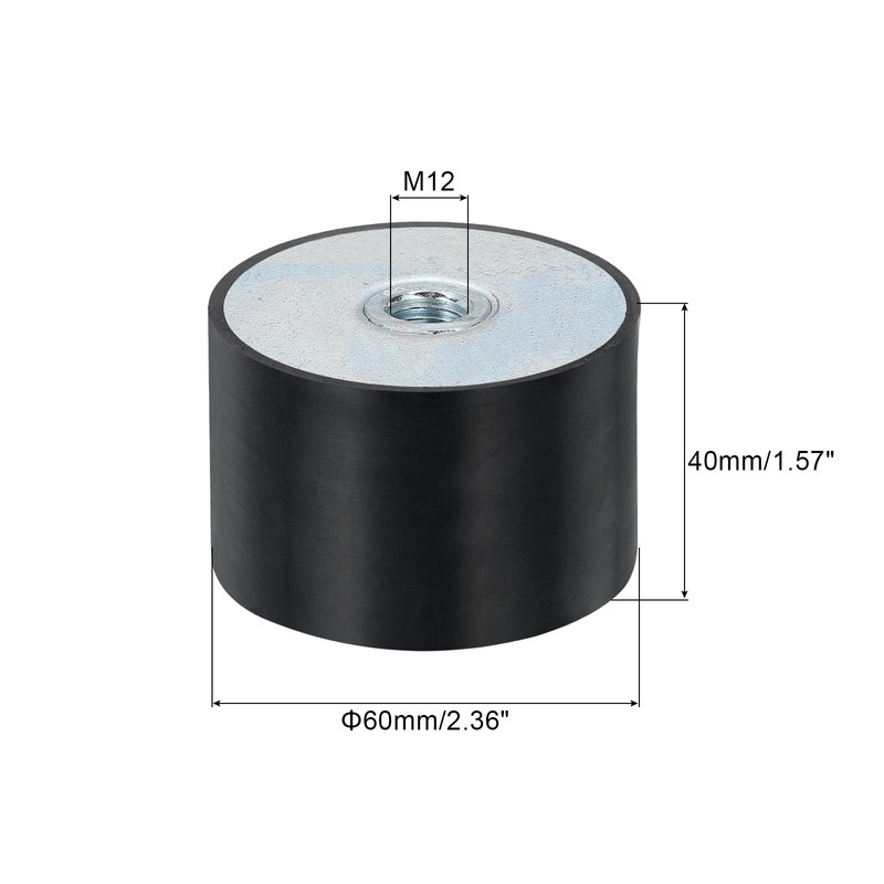 sourcing map 60 x 40mm M12 Female Thread Rubber Mounts,