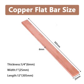 HWYEE 2Pcs C110 Copper Flat Bar 12" Long, Copper Bus Bar 99.98% Copper Metal, Copper Flat Bar Stock 1/4" (6mm) x 1" (25mm) x 12"(305mm) for Various DIY