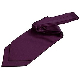 DQT Plain Satin Wedding Self-Tie Ascot Cravat for Men - Plum