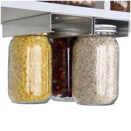 Mason Jar Organizer, Mason Jars Rack for Food Storage, Canning Jar Holder Under Kitchen Cabinet, Mason Spice Jars Hanger Brackets for 4oz, 8oz, 12oz, 16oz, 24oz, 32oz, 64oz (2 Pcs-Wide Mouth)