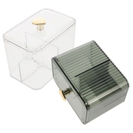 Ciieeo 2pcs Clear Cotton Swab Storage Box Elegant Compartment Organizer for Makeup and Sundries Pet Material for Vanity and Bathroom Use