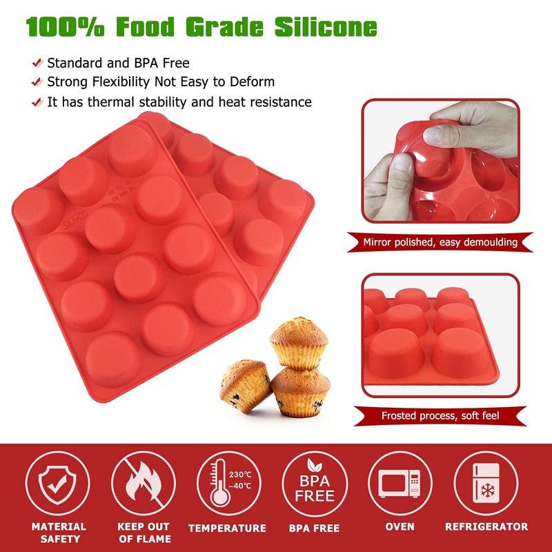 SILIVO Silicone Muffin Pans Nonstick 12 Cup(2 Pack) - 2.5