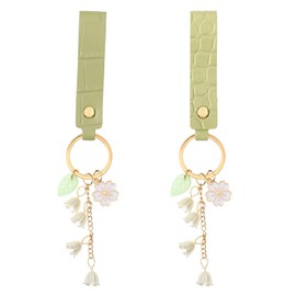 simarro Pack of 2 Women's Key Chains, Bell Orchid Key Chain, Leather Key Chain, Cute Key Chain, for Girls, Birthday, Christmas Gift, Green