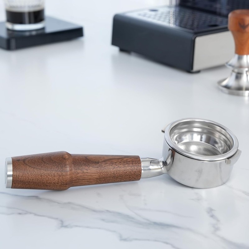 KNODOS 58mm Bottom Portafilter with Walnut Handle for Gaggia Classic,