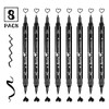 Arrtx Black Acrylic Paint Pens - 8 Pack Brush Tip