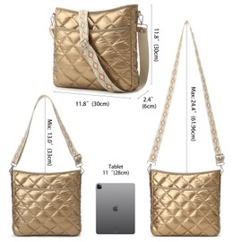 Lychii Quilted Tote Bag, Shoulder Bag, Handbag, Puffer Tote Bag, Down Cotton, Golden