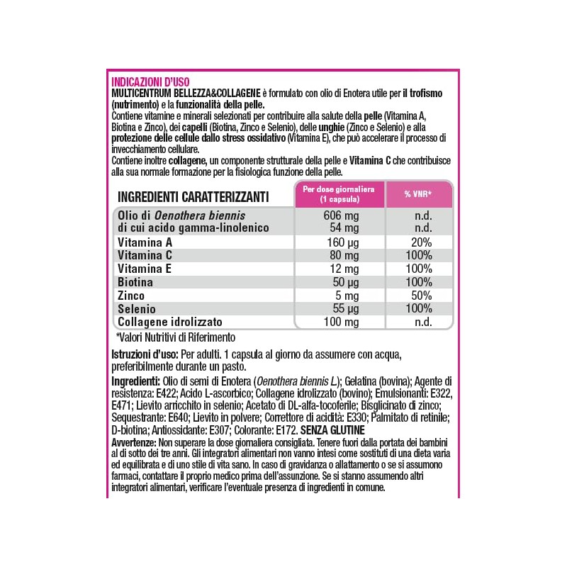 Multicentrum Bellezza&Collagene, Integratore Alimentare con Collagene, Biotina, Vitamina C e