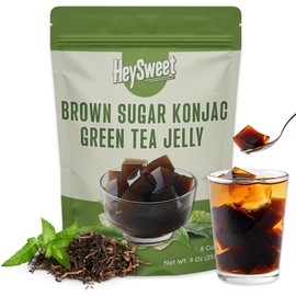 Green Tea Jelly – Vegan, Gluten-Free, Halal, Dye-Free | Jel Dessert made with Natural Brown Sugar & Konjac | 9 oz (8 Servings)