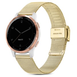 Issinlky band for Garmin Vivoactive 4S/Venu 2S/Venu 3S/Vivomove 3S, 18mm band Stainless Steel Metal for Fossil Ladies Gen 6/Fossil Ladies Gen 5E/Fossil Ladies Q Venture HR Gen 4/Gen 3