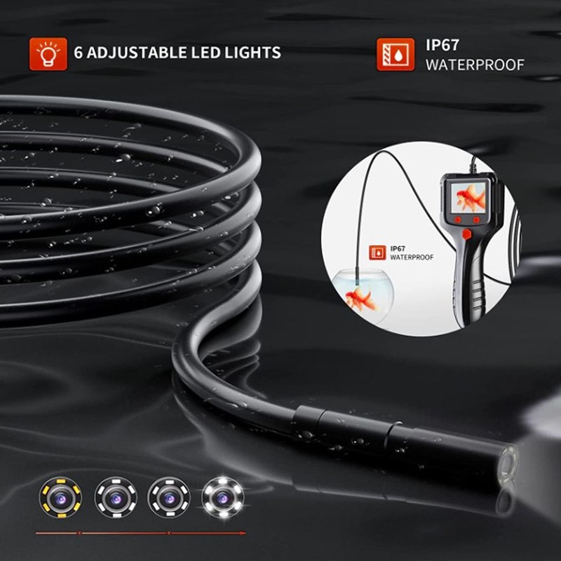 Handheld Endoscope 2.4in HD IPS LCD Screen Waterproof Lens Flexible