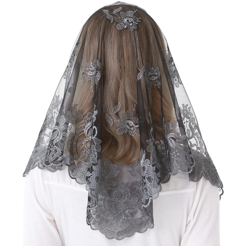 Spanish Mantilla Grey Chaple Veil Christian Prayer Veil Catholic Church