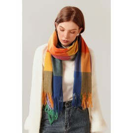 spirgear Women's Winter Checked Winter Scarf Soft Warm Women's Scarf with Tassels, 002-Multicoloured