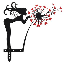 Beenle-Icey Fairy Silhouette Wall Art Romantic Black Plating Iron Flower Fairy Garden Stakes Ornament Exquisite Hanging Branch Sticker for Patio Yard Bedroom Living Room(A)