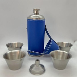 Giggle Golf 8 oz Royal Blue Flask With 4 Shot Glasses & 1 Funnel