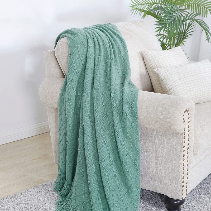 BOURINA Textured Solid Soft Sofa Throw Couch Cover Knitted Decorative