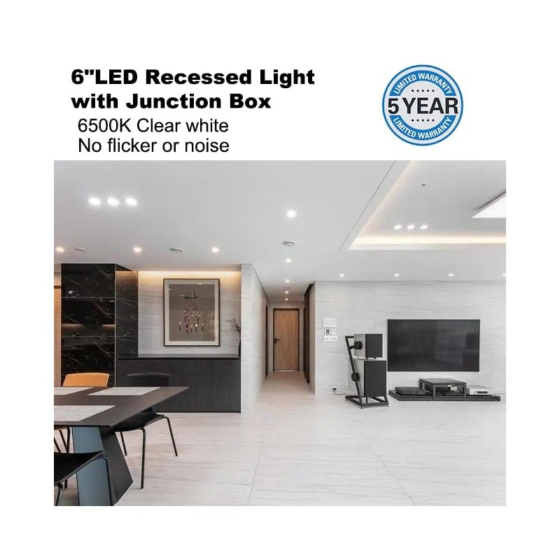 meccein 12-Pack 6 Inch LED Recessed Lights 6500K Daylight Ultra-Thin